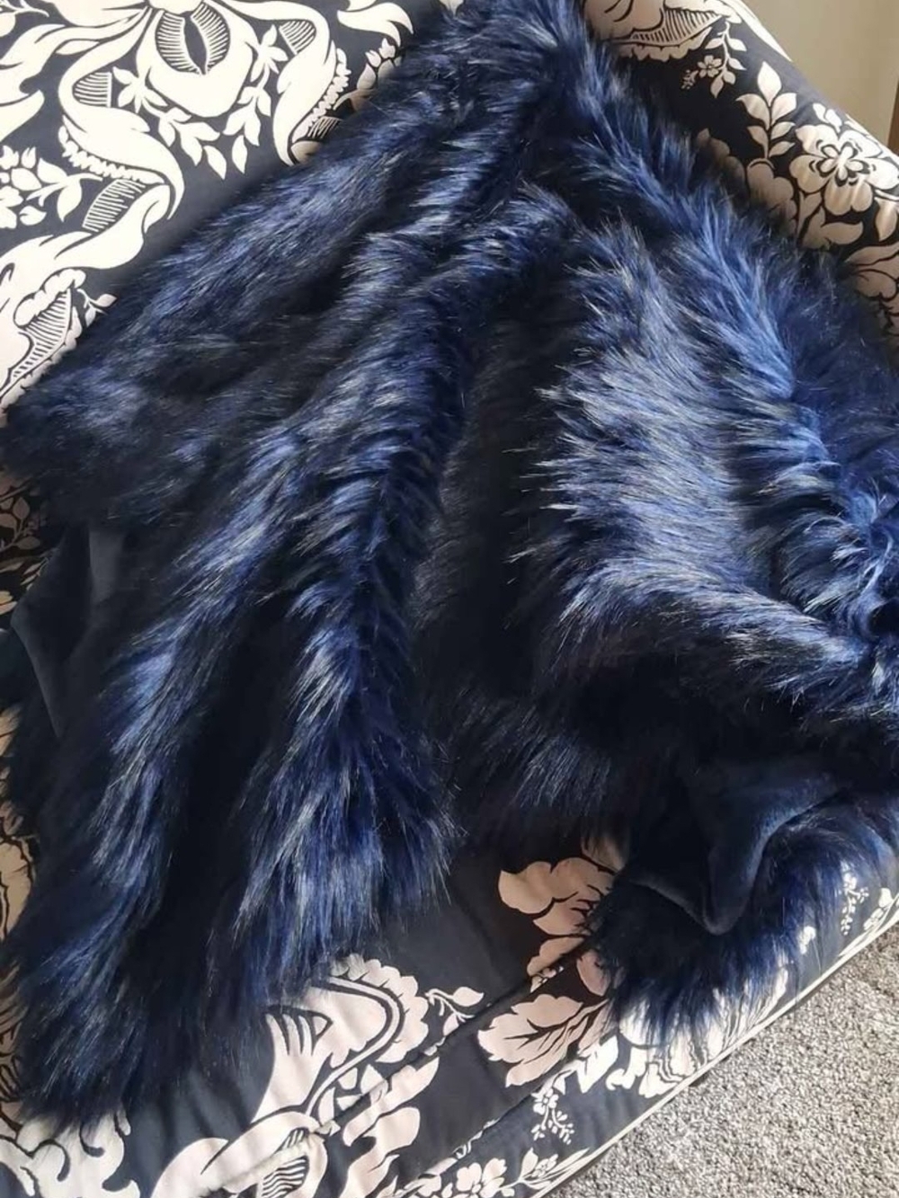 West Elm Blue/Black Faux Fur Brushed Tip Throw